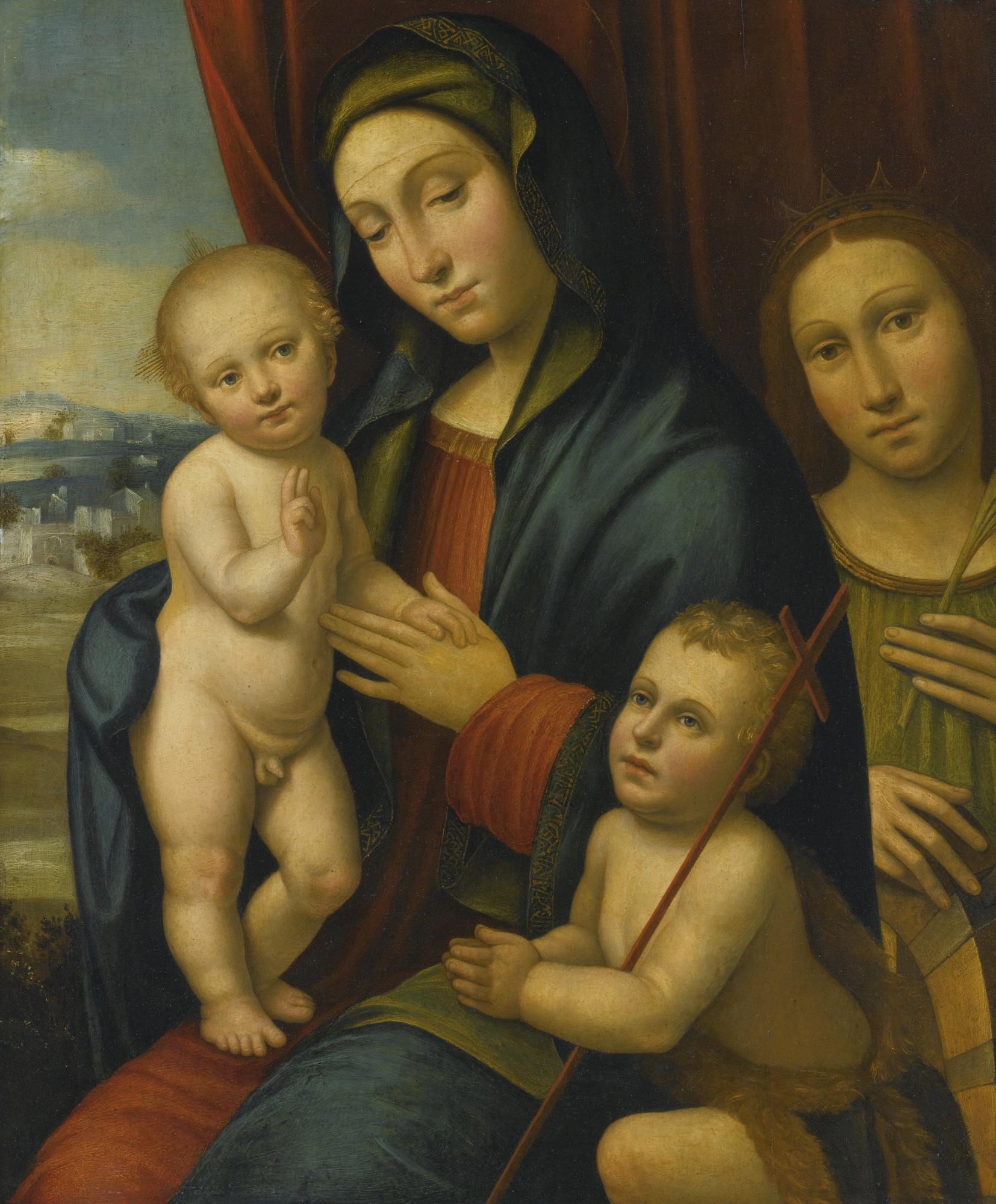 Bartolomeo Ramenghi - Madonna And Child With The Infant Saint John The Baptist And Saint Catherine Of Siena