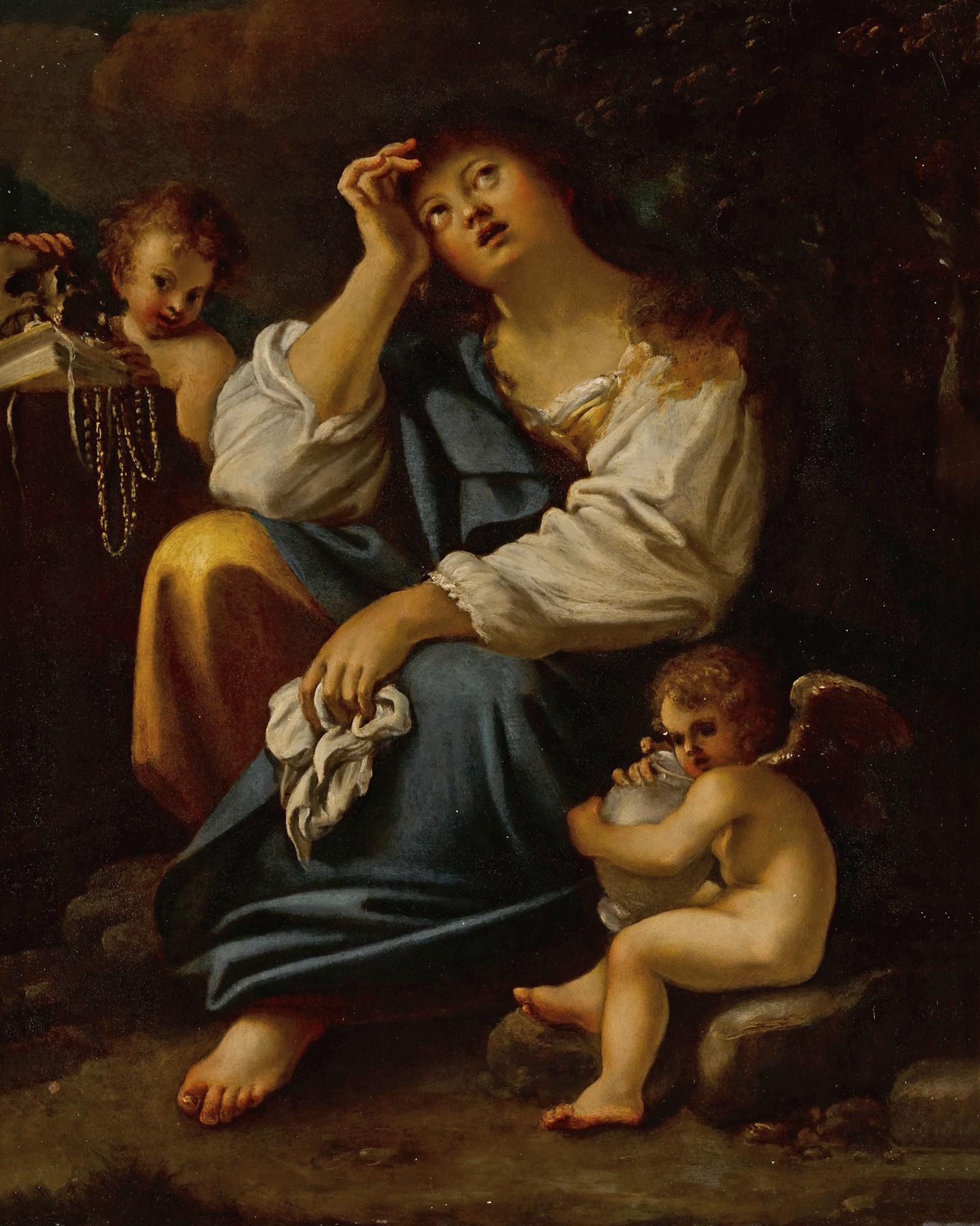 Bartolomeo Schedoni - The Penitent Magdalene in meditation with two angels