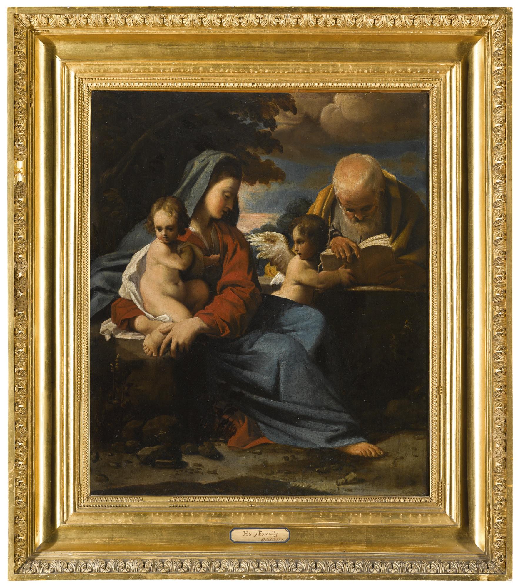 Bartolomeo Schedoni - The Rest On The Flight Into Egypt: The Madonna And Child In A Landscape Seated, Attended By An Angel Holding A Book For St. Joseph