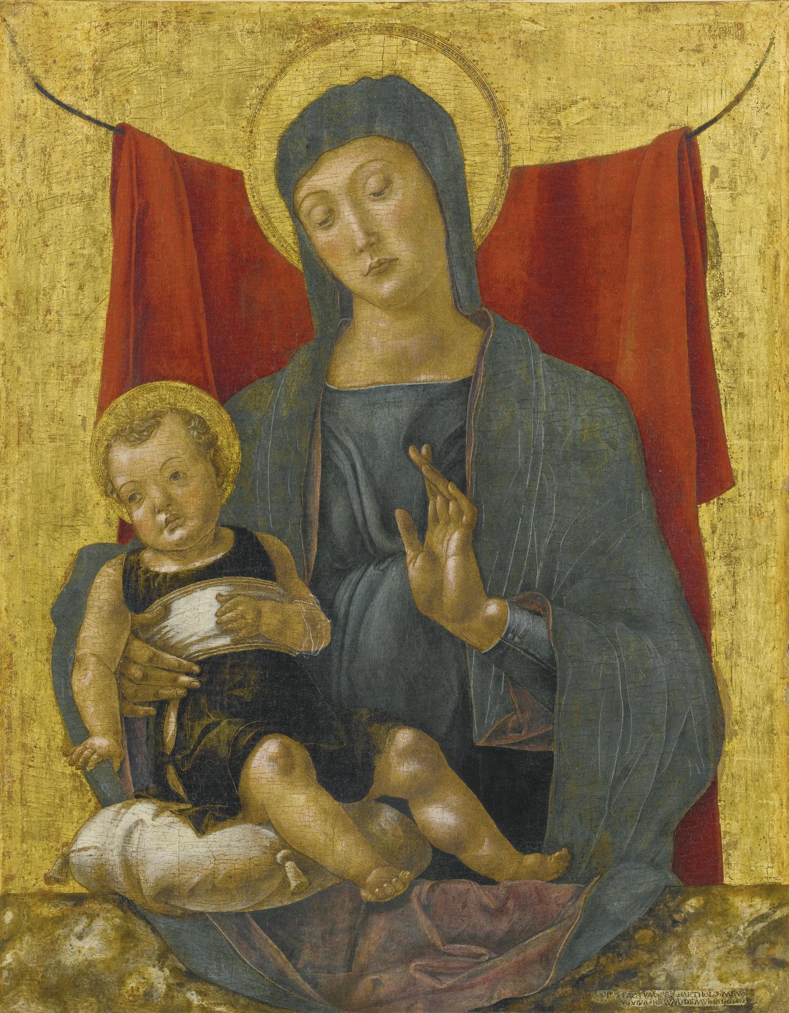 Bartolomeo Vivarini - The Madonna And Child Before A Red Curtain