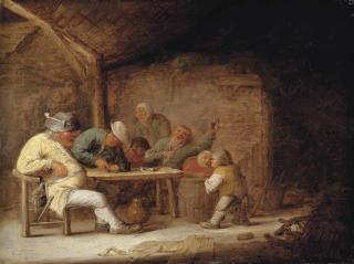 Bartolomeus Molenaer - Figures drinking and smoking in a barn