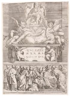 Battista Dell\'Angelo Del Moro - Tomb of a Bishop (After Parmigianino) (Bartsch XXXII.287.13)