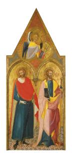 Battista Di Biagio Sanguigni - The Left Wing Of The Santa Maria A Latera Altarpiece: Saints Julian And James The Greater In The Trefoil Above, The Archangel Gabriel