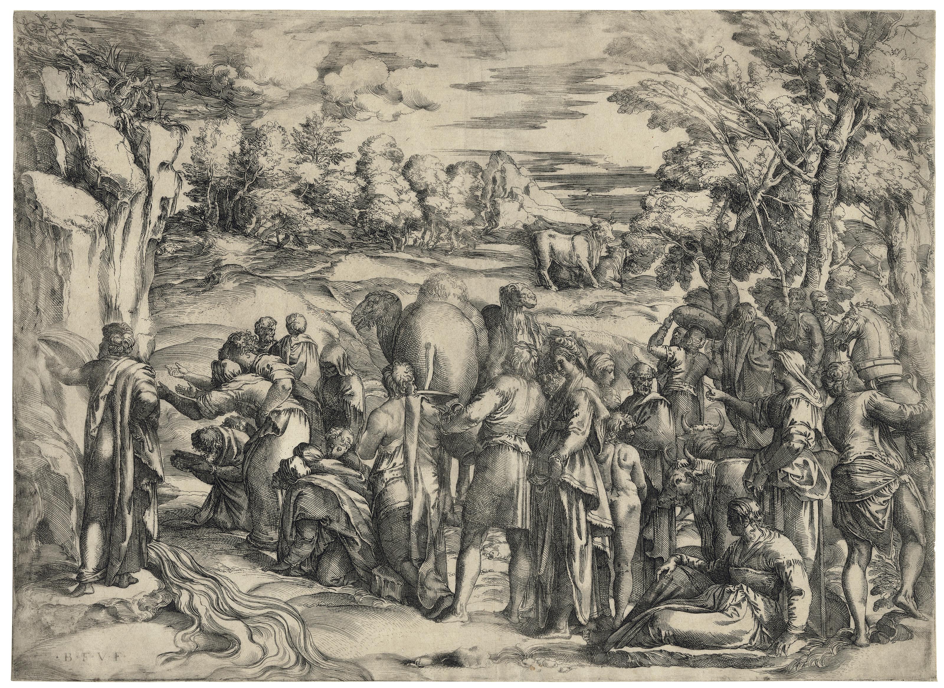 Battista Franco - Moses drawing Water from the Rock