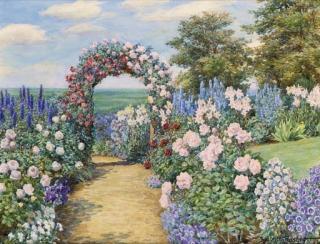 Beatrice Emma Parsons - A rose arch in a garden