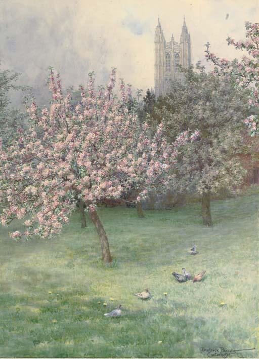 Beatrice Parsons - An apple orchard before Canterbury Cathedral