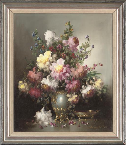 Béla Balogh - Assorted Camelias In A Vase