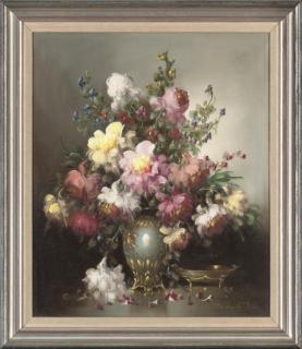 Béla Balogh - Assorted Camelias In A Vase