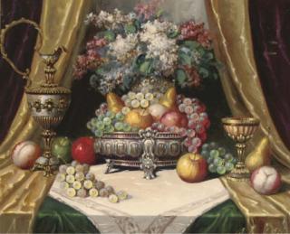 Béla Balogh - Still Life With Fruit And Flowers