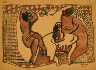 Béla Kádár - Interieur mit Figuren.