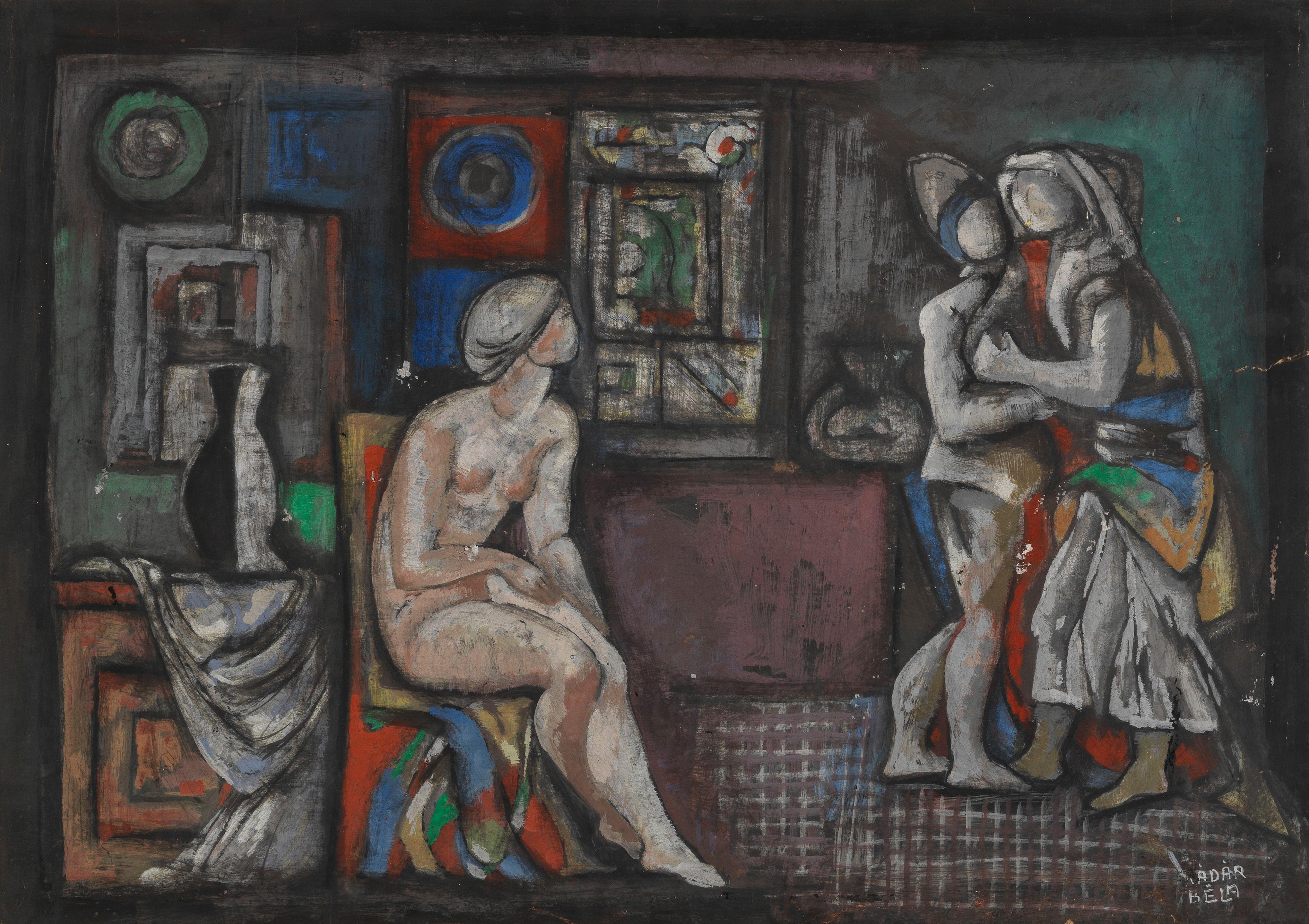 Béla Kádár - Interior with figures