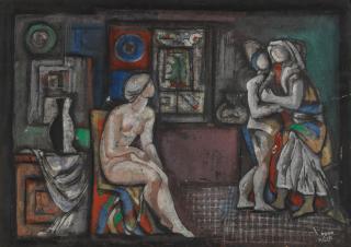 Béla Kádár - Interior with figures