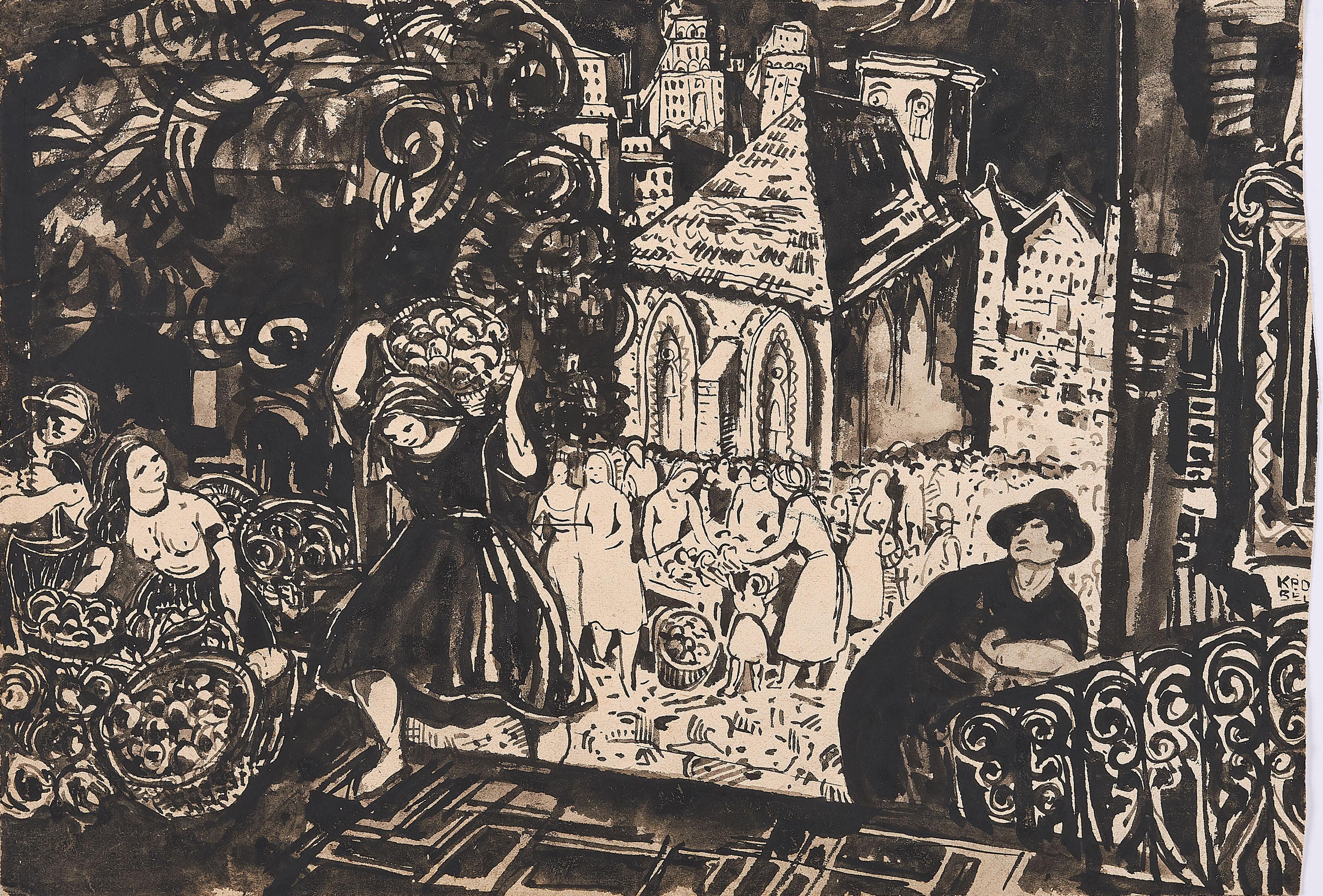 Béla Kádár - Marktszene.