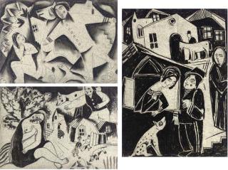 Béla Kádár - Nude With Horse And Dog; Village Scene With Figures And Animals; And Village Scene With Nude Woman Sitting