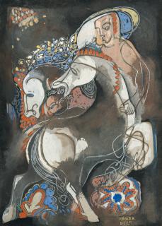 Béla Kádár - Recto: Zwei Pferde – Verso: Figur mit Pferd