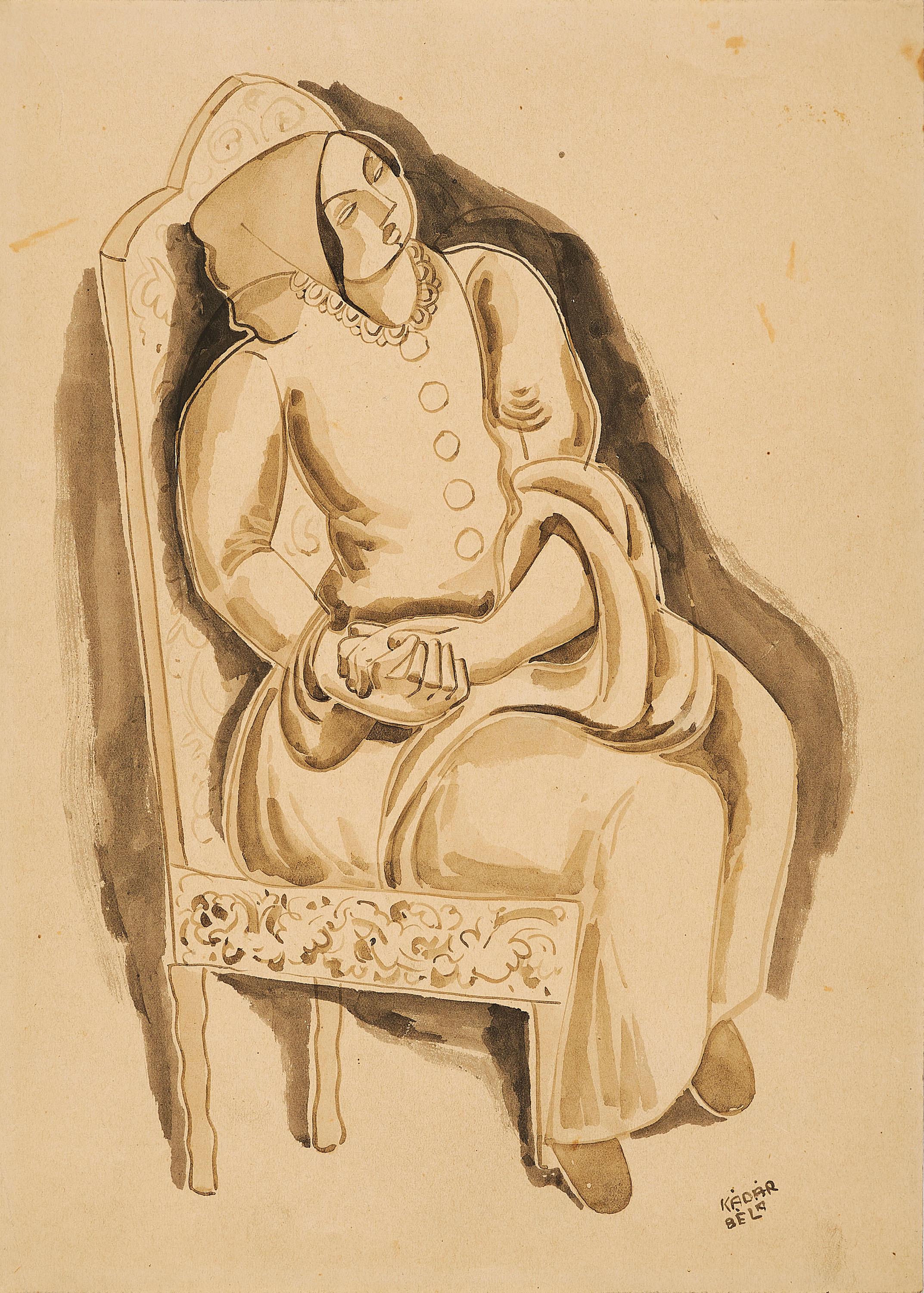 Béla Kádár - Sitzende Frau.