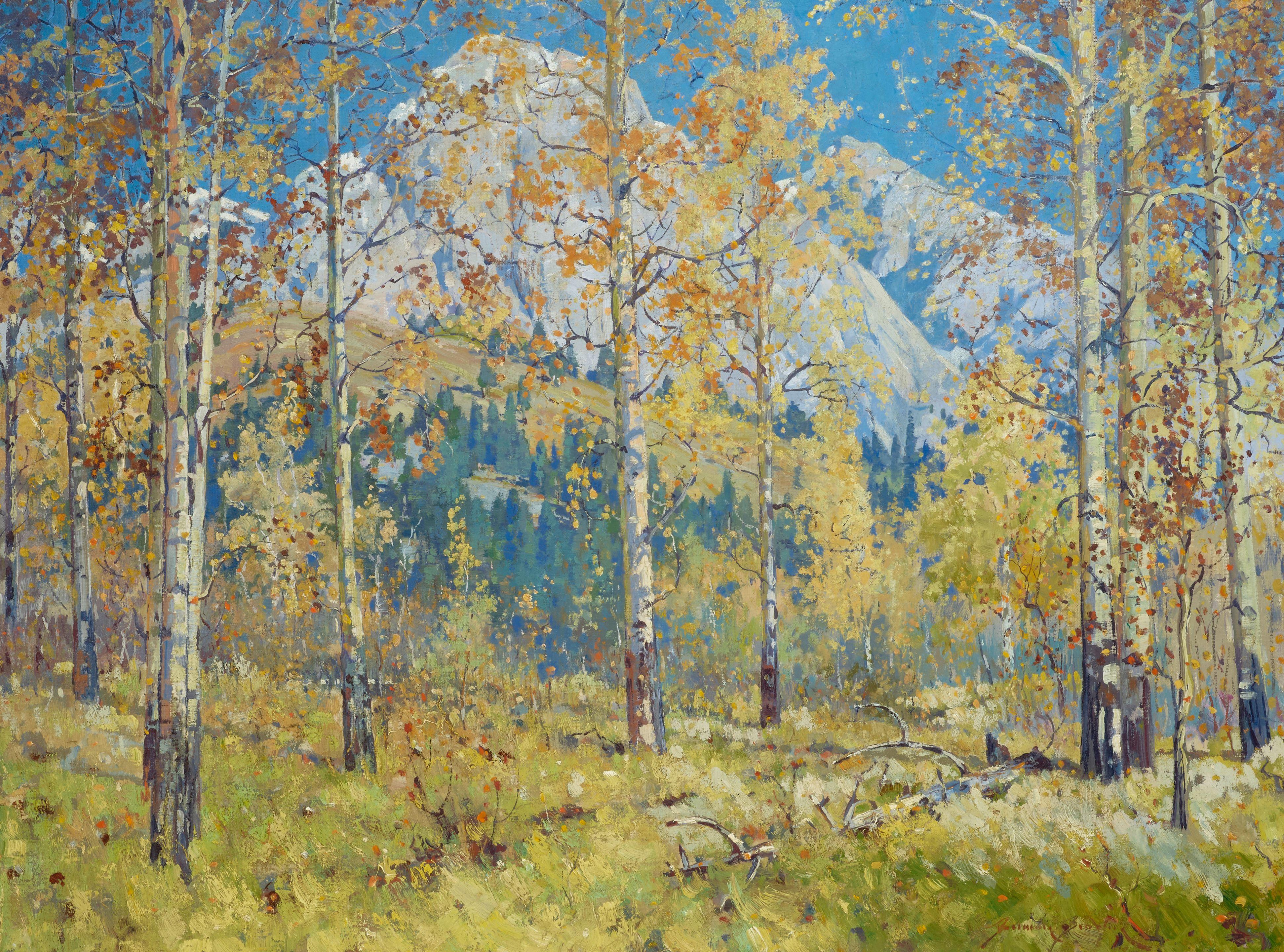 Belmore Browne - Quaking Aspens 30 x 40 in. framed 38 x 48 in.