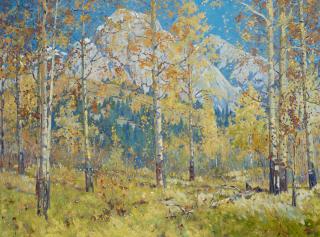 Belmore Browne - Quaking Aspens 30 x 40 in. framed 38 x 48 in.