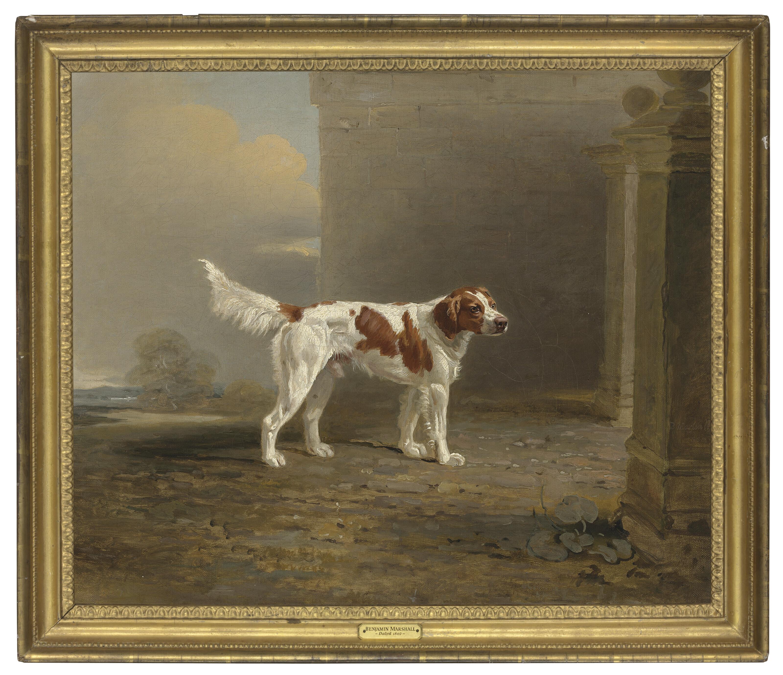 Ben Marshall - A white setter in a landscape by a gateway