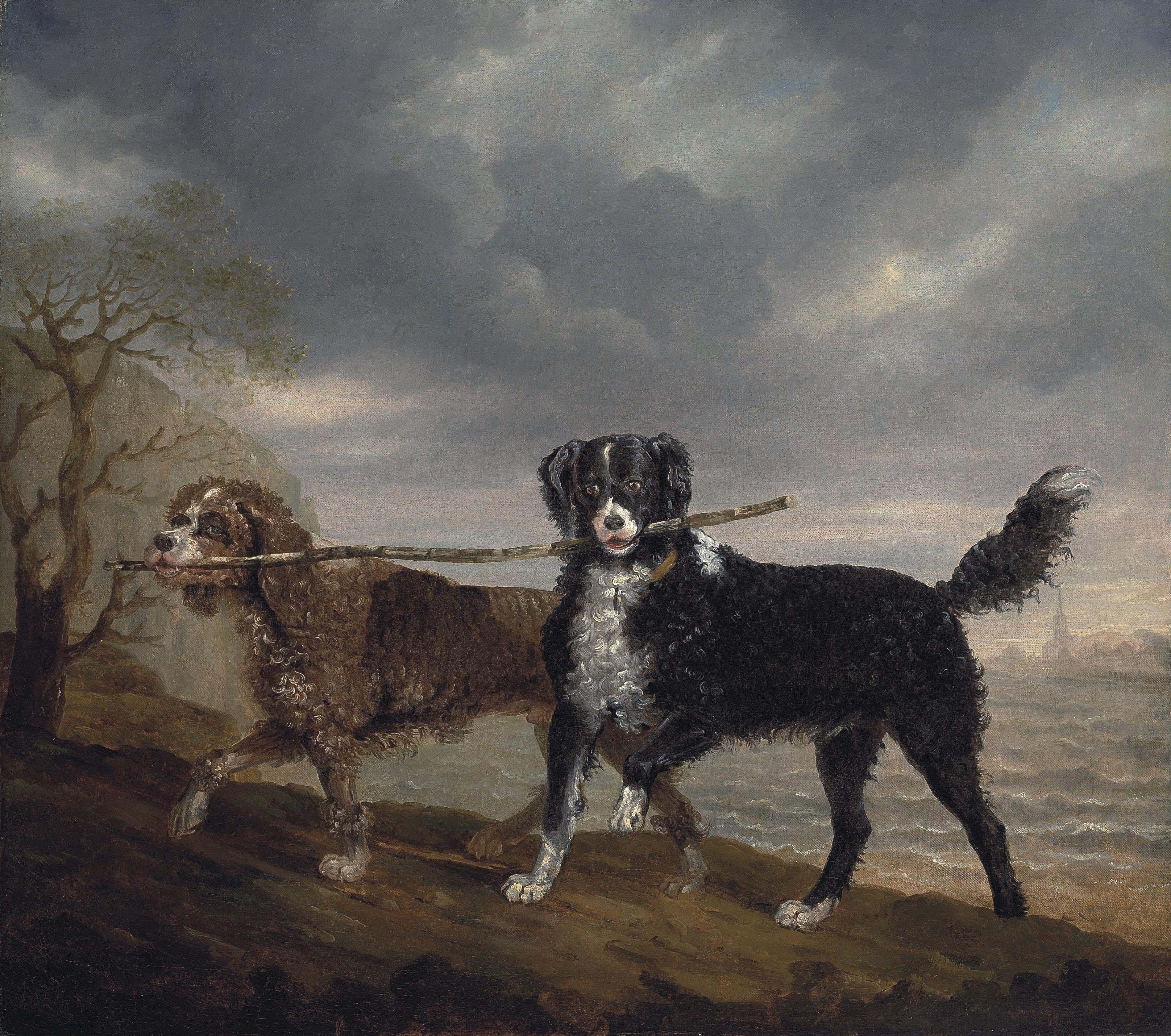 Ben Marshall - Mrs. Orby Hunter\'s spaniels, Diver and Shuckleback, by the sea