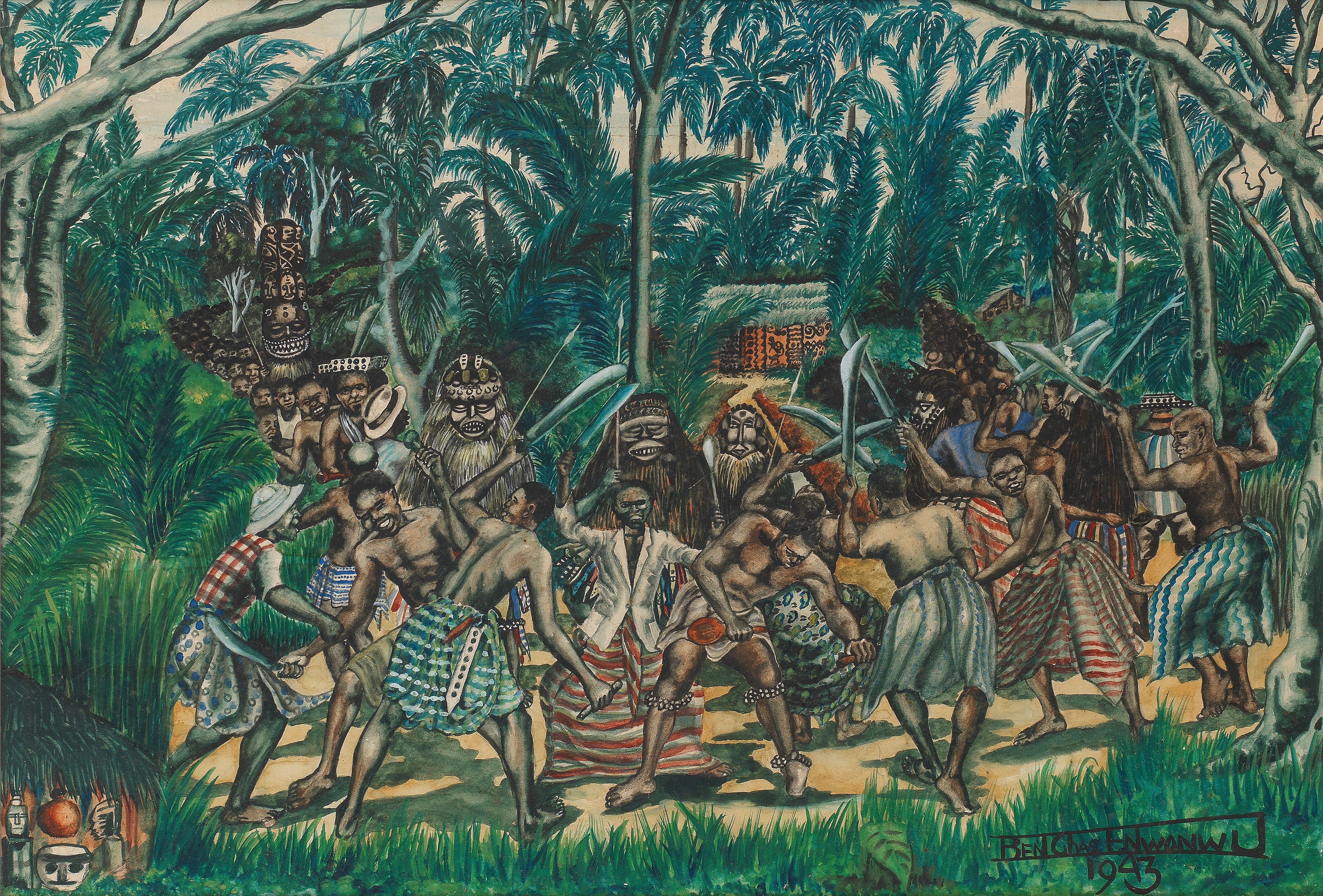 Benedict Chukwukadibia Enwonwu M.B.E - Moonlight Masquerade, 1943 (Framed)