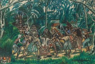 Benedict Chukwukadibia Enwonwu M.B.E - Moonlight Masquerade, 1943 (Framed)
