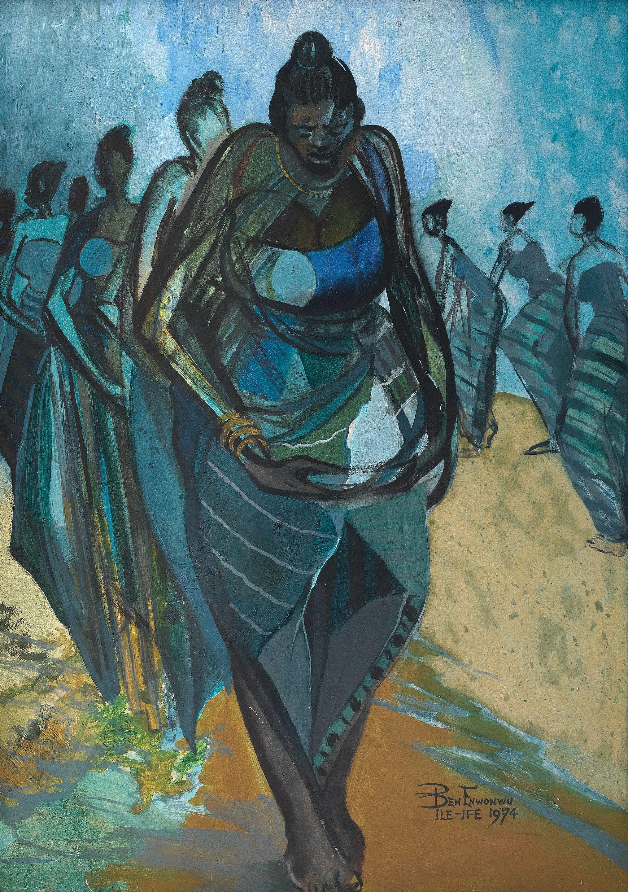 Benedict Chukwukadibia Enwonwu M.B.E - Olokun Dancers (Framed)