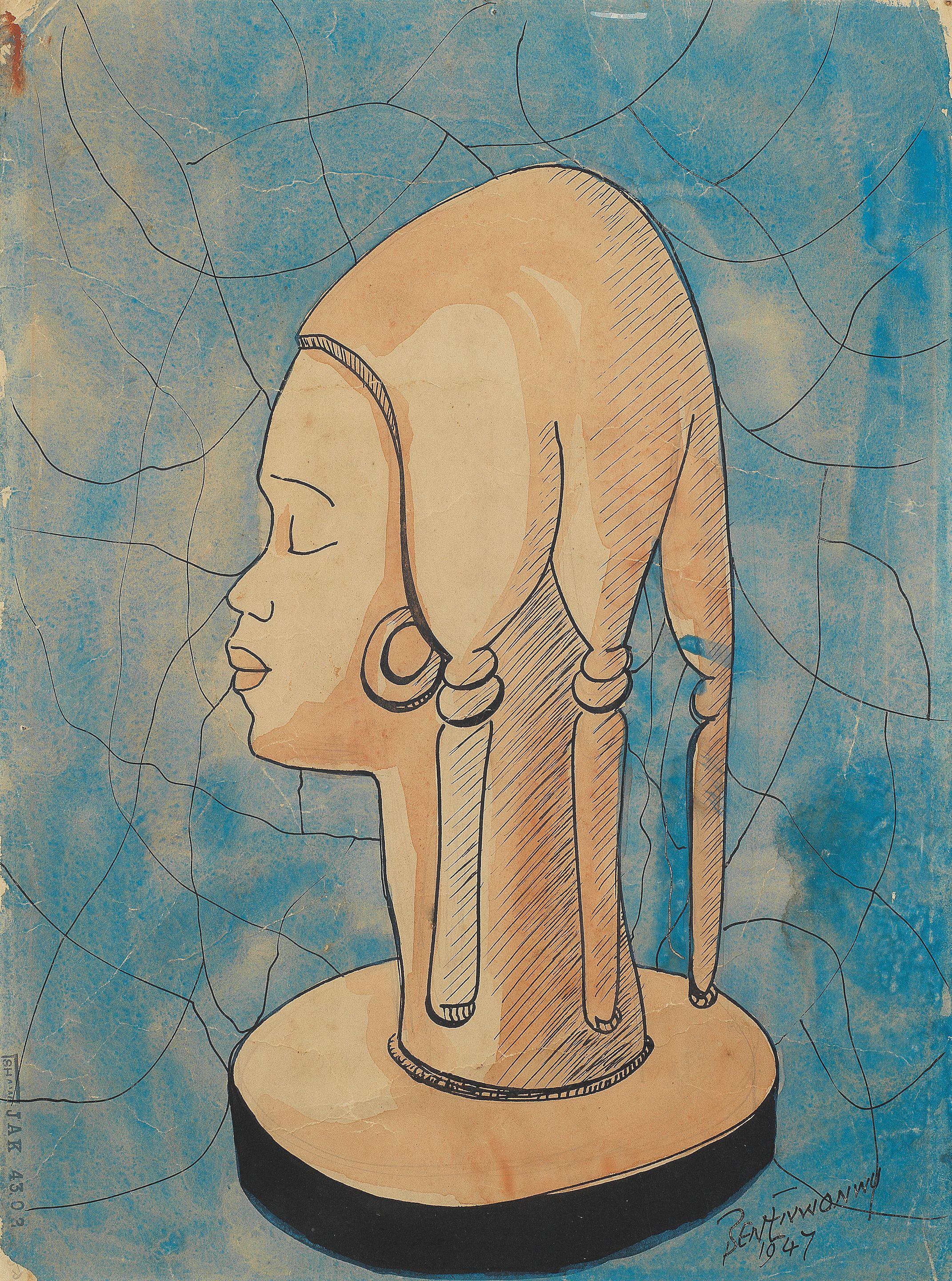 Benedict Chukwukadibia Enwonwu M.B.E - Study of a Carved Female Figure