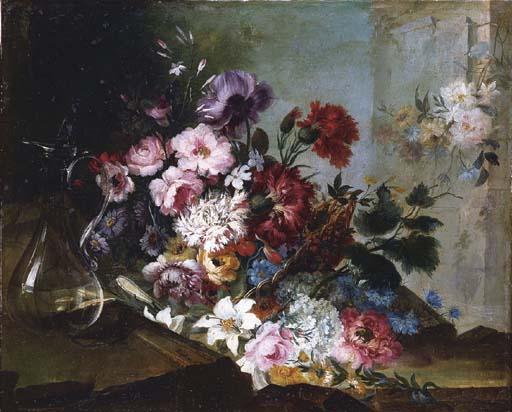 Benito Espinós - Bodegón de flores y jarra de cristal