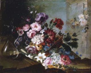 Benito Espinós - Bodegón de flores y jarra de cristal