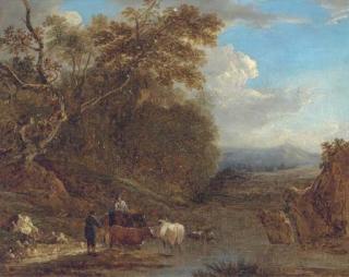 Benjamin Barker Of Bath - A drover with cattle watering