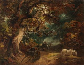 Benjamin Barker of Bath - A wooded landscape with figures resting by a fire with a wagon