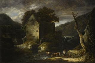 Benjamin Barker of Bath - A Wooded River Landscape With Drovers