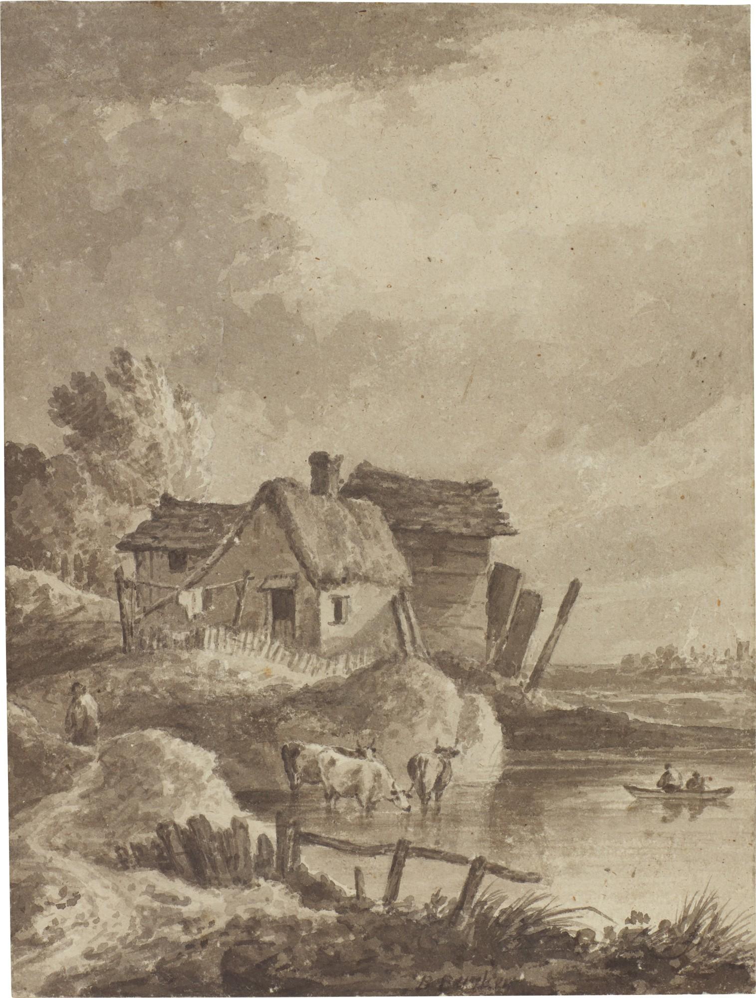 Benjamin Barker Of Bath - Cottages by a river