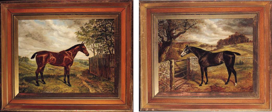 Benjamin Cam Norton - Alannah, A Bay Racehorse In An Extensive Landscape; And A Roan Racehorse Before A Gate