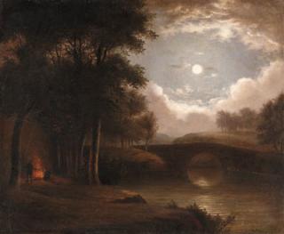 Benjamin Champney - Moonlight Landscape with Campfire