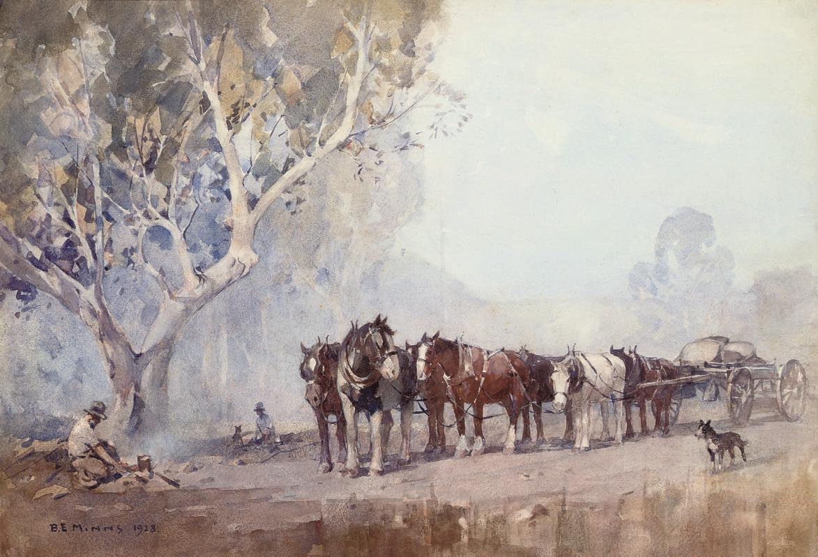 Benjamin Edward Minns - Stockman resting with a horse drawn cart