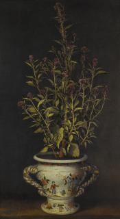 Benjamin Ferrers - A Plant, Probably A Gomphrena, In A Nevers-Style Faience Jardiniere