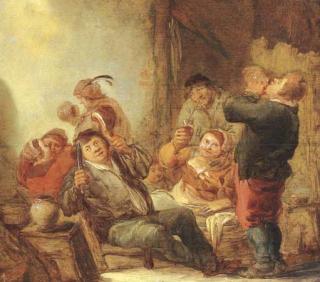 Benjamin Gerritsz. Cuyp - Boors drinking and smoking in a barn