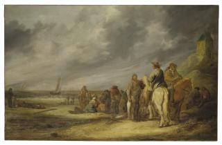 Benjamin Gerritsz. Cuyp - Fisherfolk and horsemen on a beach