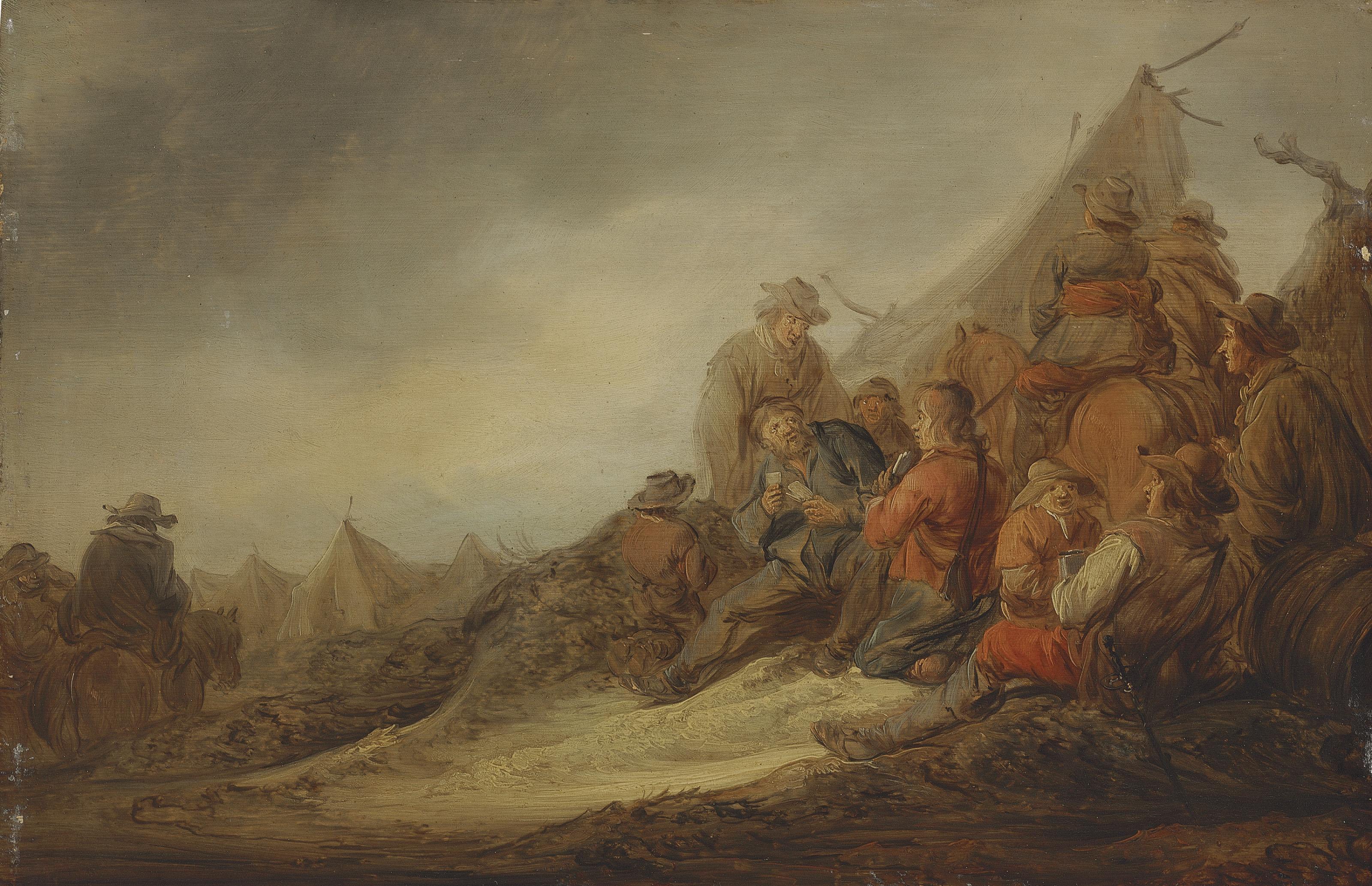 Benjamin Gerritsz. Cuyp - Soldiers Playing Cards At An Encampment