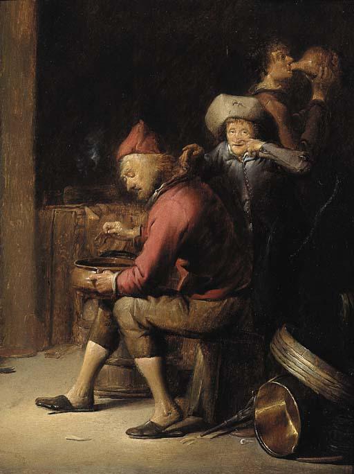 Benjamin Gerritsz. Cuyp - The sense of Smell: A boy mocking an old man