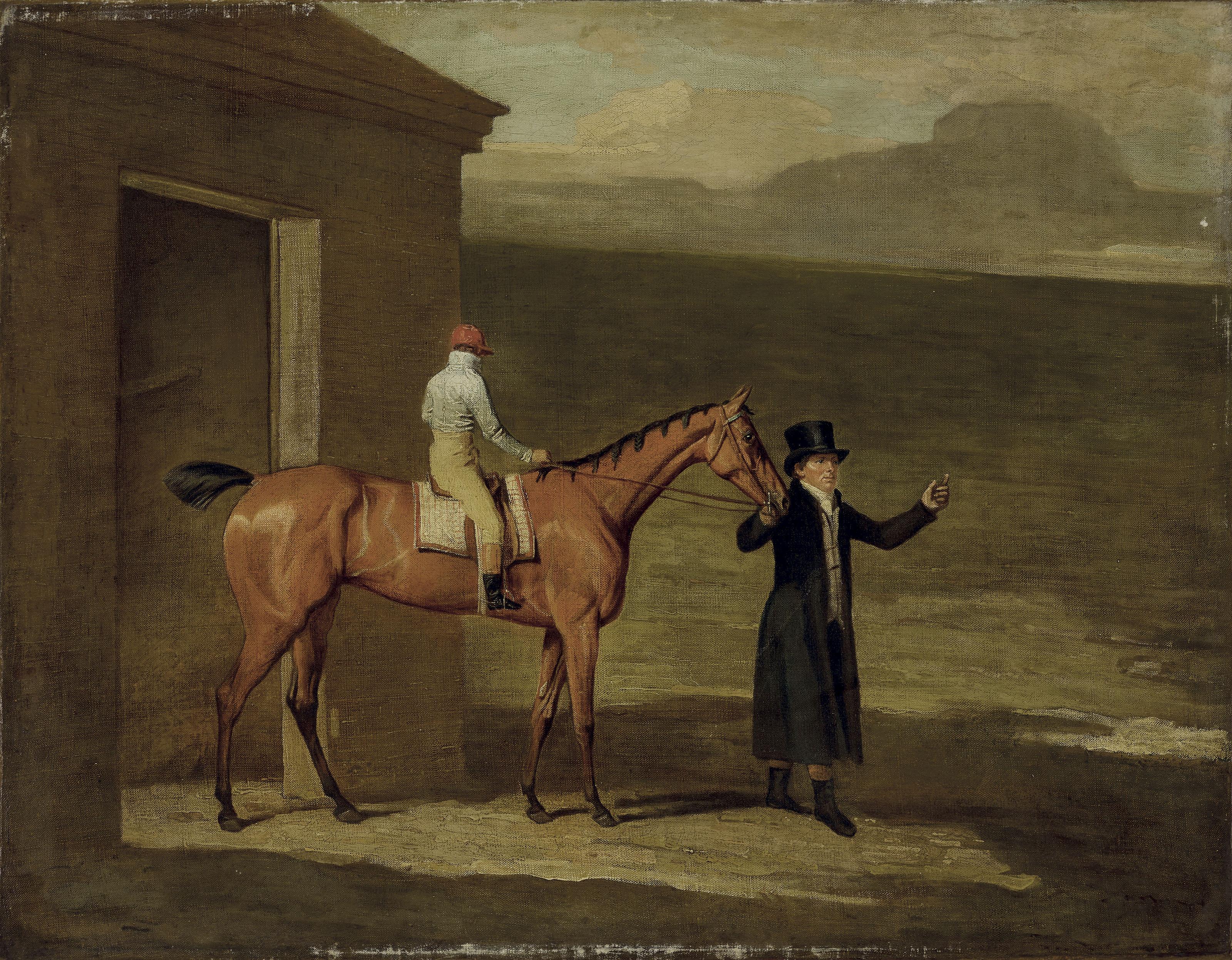 Benjamin Marshall - Lord Stawell\'S Filly Mockingbird, Jockey Up, Being Led By His Trainer From The Rubbing House At Newmarket