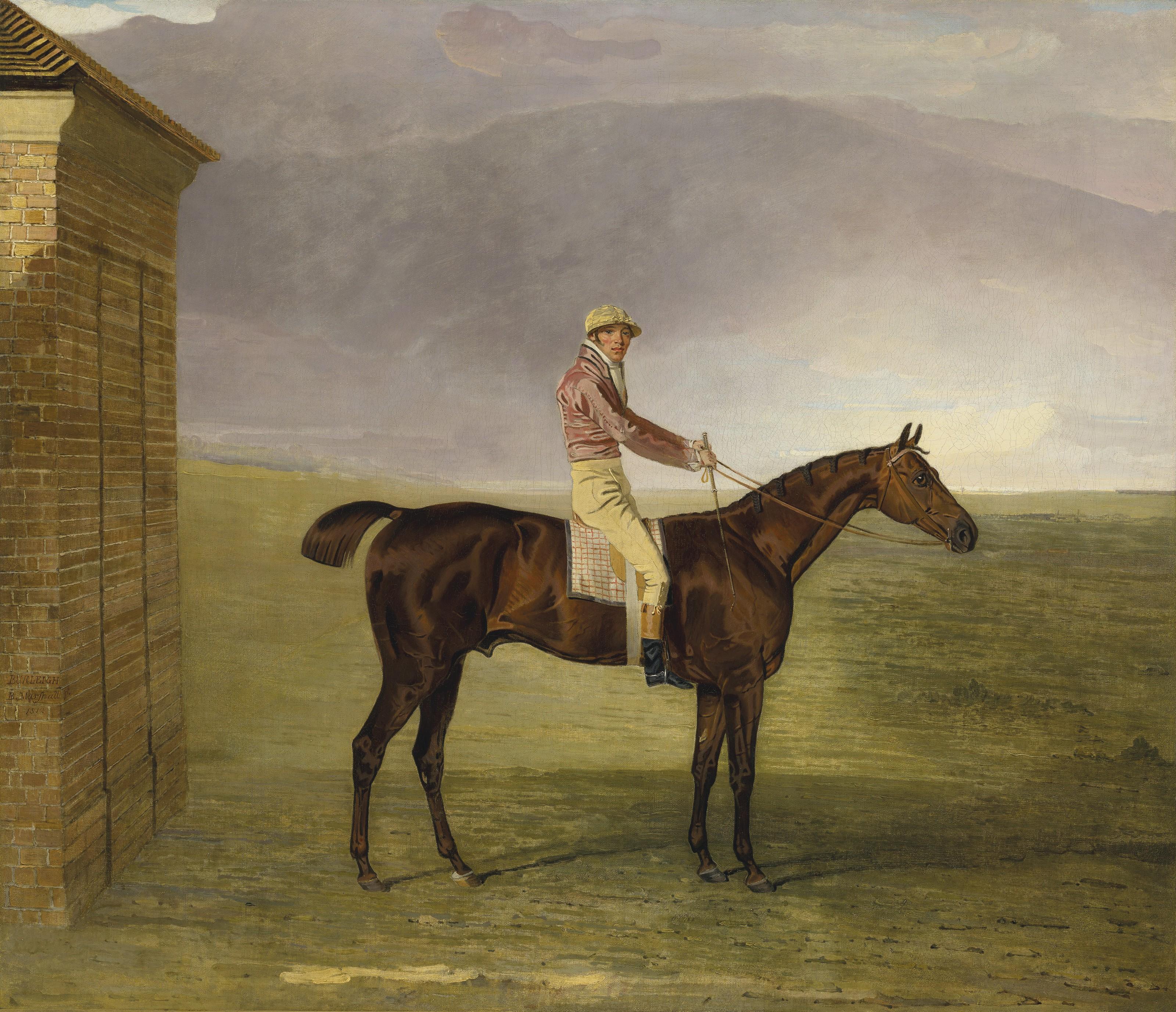 Benjamin Marshall - Mr Henry Vansittart’s chestnut colt Burleigh with Sam Chifney up, by the Rubbing-Down House at Newmarket