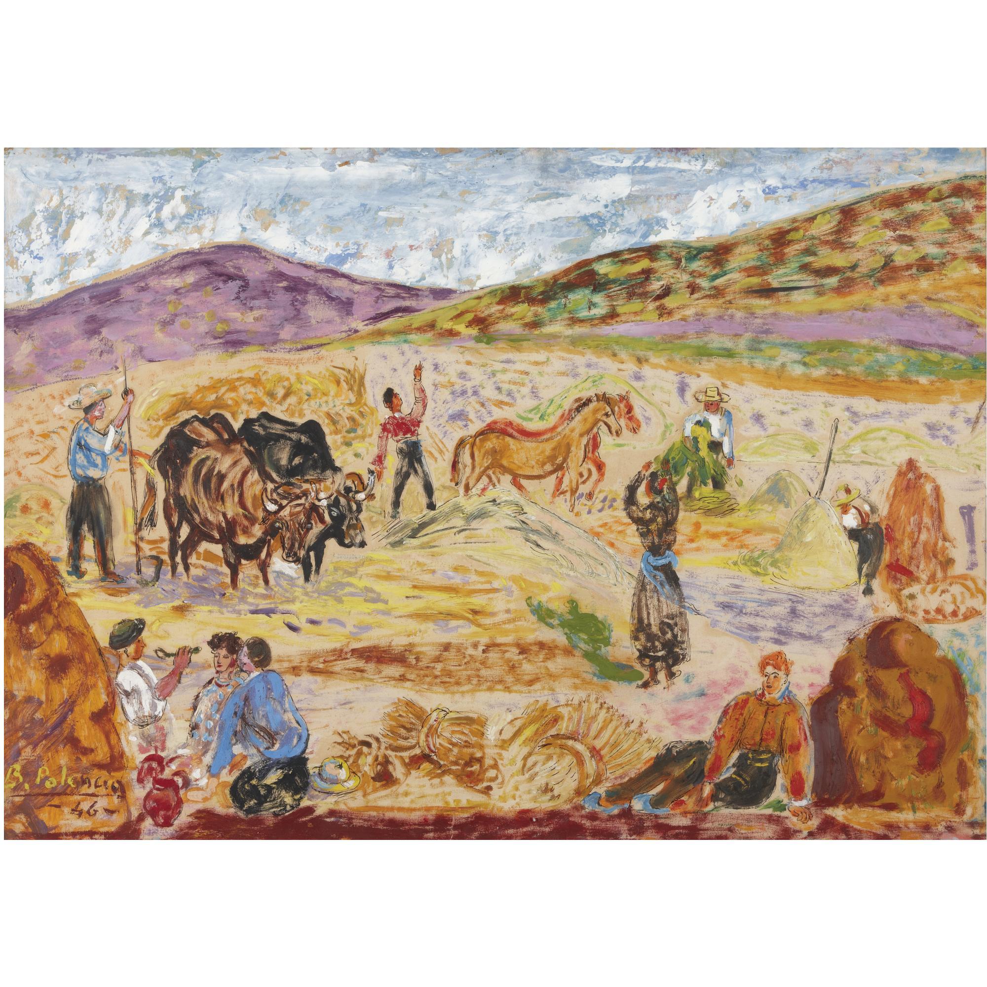 Benjamín Palencia - Spanish paisaje Con Campesinos (Landscape With Peasants)