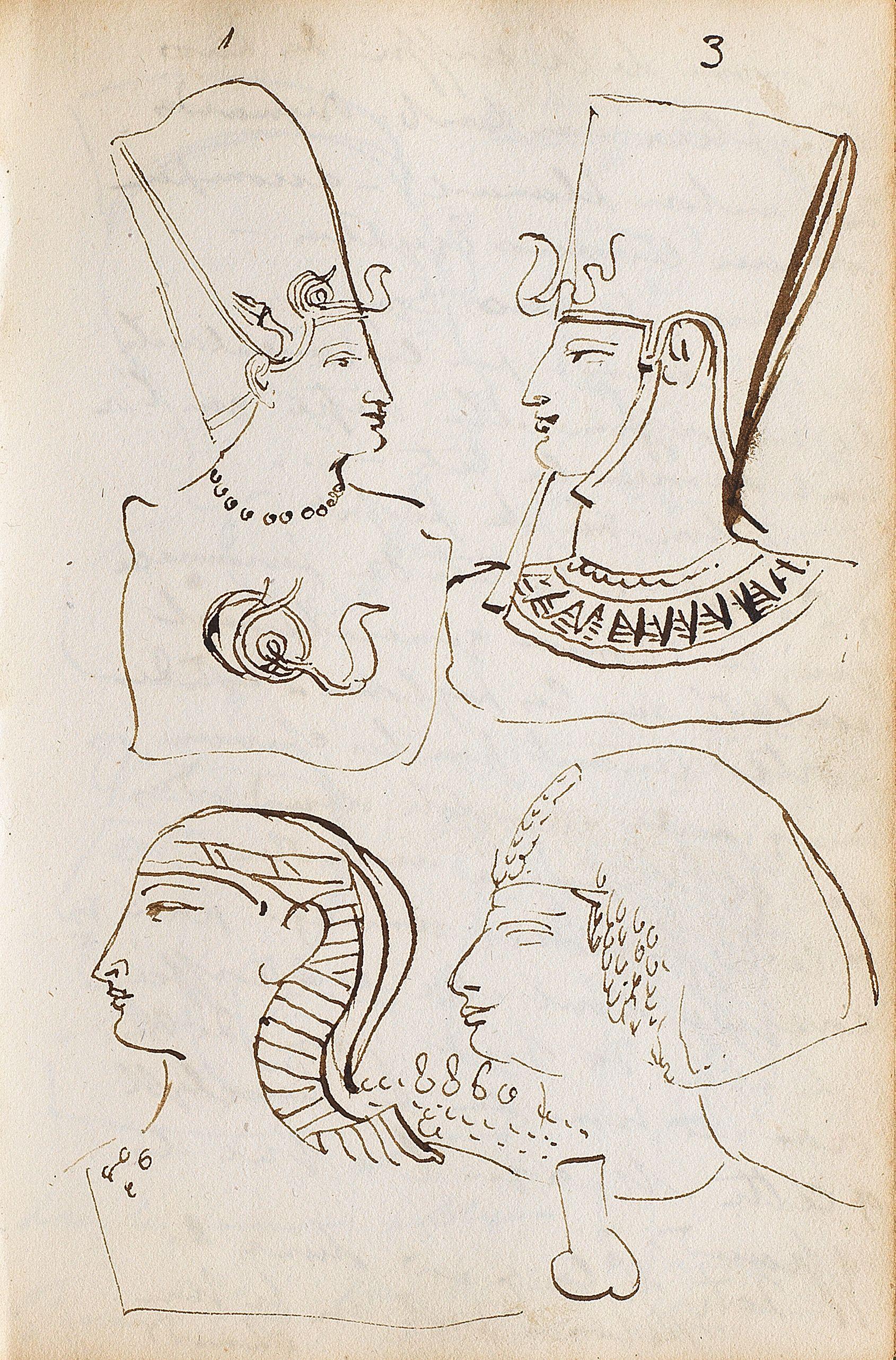 Benjamin Robert Haydon - A book of sketches, mainly after Egyptian objects, bass reliefs and paintings, many inscribed with colour notes, some inscribed in French