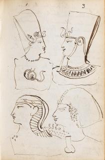 Benjamin Robert Haydon - A book of sketches, mainly after Egyptian objects, bass reliefs and paintings, many inscribed with colour notes, some inscribed in French