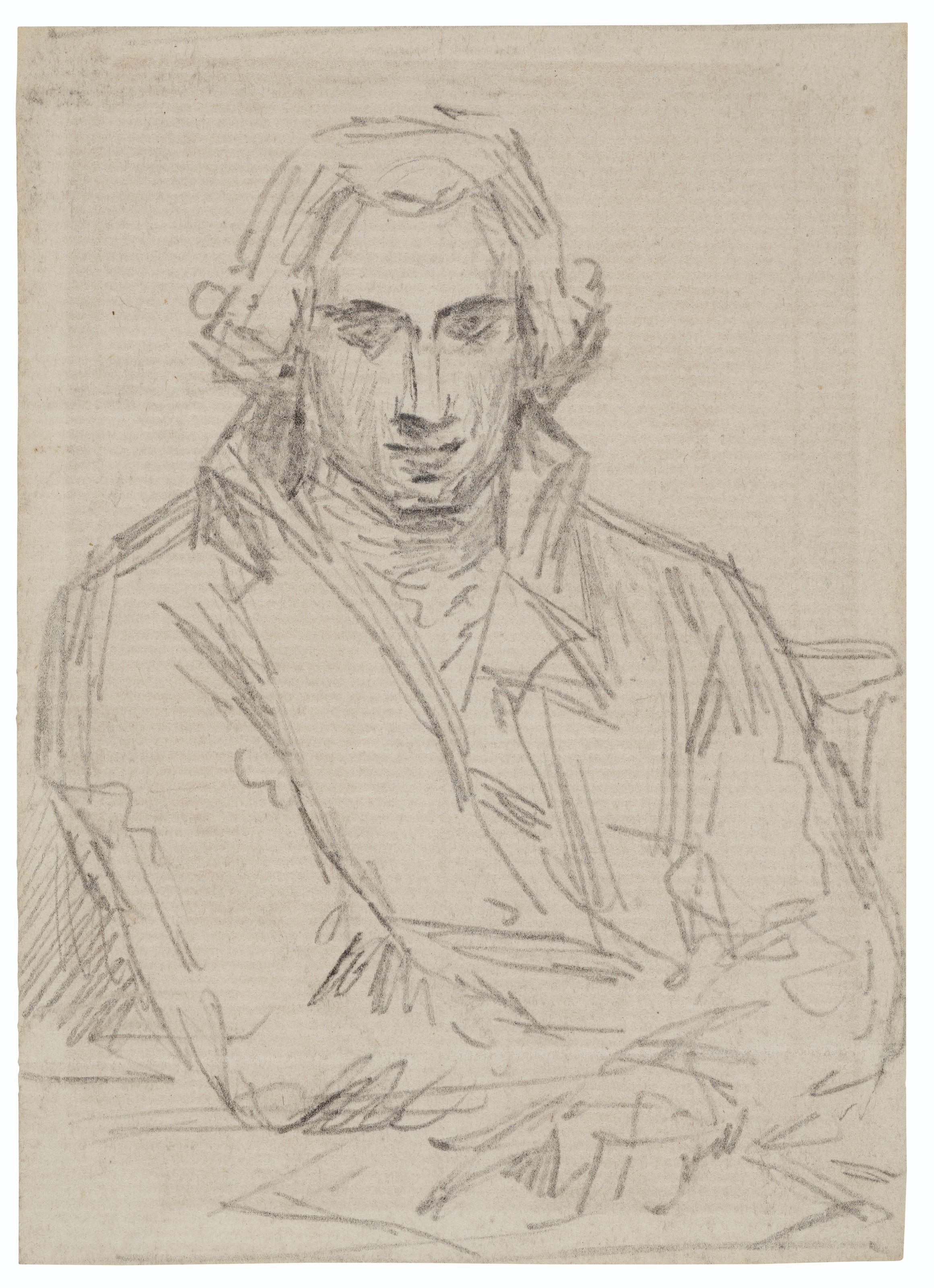 Benjamin West, P.R.A. - Portrait study of a young man, seated at a desk