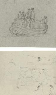 Benjamin West, P.R.A - Studies for Paddington Canal: figures on a launch (recto); a man in a top hat (verso)