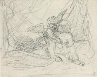 Benjamin West, P.R.A. - Venus comforting Cupid; Study of the \'Venus de\' Medici\'; Studies of a woman wearing a headscarf (recto) and a woman reaching up (verso); and A design for a coat of arms